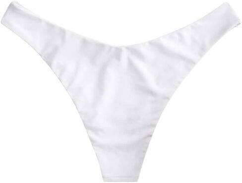 ZAFUL Women's High Cut Plain Bikini Bottom Mid Waist Solid Swimsuit Briefs Cheeky Bathing Suit High Leg Swim Bottoms in Kuwait