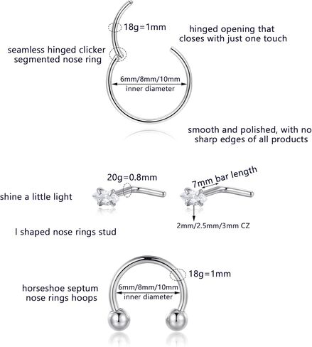 Lantine Opal Nose Stud 20 Gauge 6mm Surgical Steel Cute 20g Nose Ring Piercing Studs Set For Women Men in Saudi Arabia
