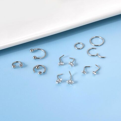 Lantine Opal Nose Stud 20 Gauge 6mm Surgical Steel Cute 20g Nose Ring Piercing Studs Set For Women Men in Saudi Arabia