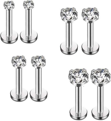 16G Diamond CZ Lip Rings Labret Monroe Nose Tragus Helix Ear Piercing Jewelry Surgical Stainless Steel 2mm 3mm 4mm 5mm CZ 8 Pcs 6mm 8mm Bar in Kuwait