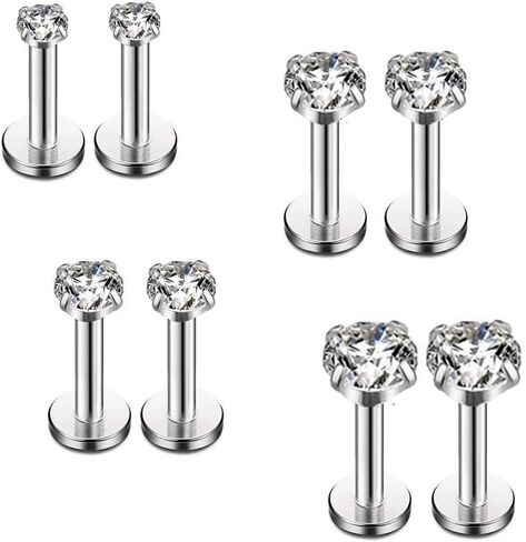 16G Diamond CZ Lip Rings Labret Monroe Nose Tragus Helix Ear Piercing Jewelry Surgical Stainless Steel 2mm 3mm 4mm 5mm CZ 8 Pcs 6mm 8mm Bar in Saudi Arabia