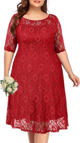 Plus Size Dresses Wedding Guest Semi Formal Lace Cocktail Graduation Party Summer Midi A Line Dress in Kuwait
