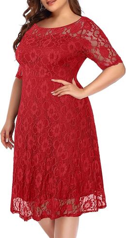 Plus Size Dresses Wedding Guest Semi Formal Lace Cocktail Graduation Party Summer Midi A Line Dress in Kuwait