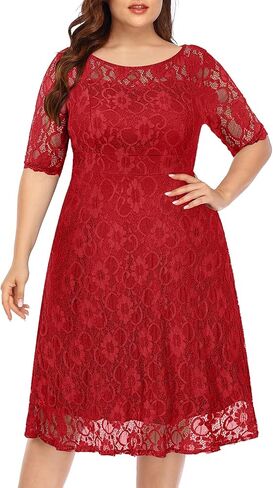 Plus Size Dresses Wedding Guest Semi Formal Lace Cocktail Graduation Party Summer Midi A Line Dress in Kuwait