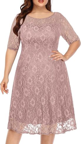 Plus Size Dresses Wedding Guest Semi Formal Lace Cocktail Graduation Party Summer Midi A Line Dress in Kuwait