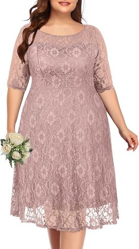 Plus Size Dresses Wedding Guest Semi Formal Lace Cocktail Graduation Party Summer Midi A Line Dress in Kuwait