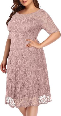 Plus Size Dresses Wedding Guest Semi Formal Lace Cocktail Graduation Party Summer Midi A Line Dress in Kuwait