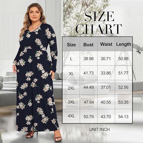 Askyes Womens Plus Size Maxi Dresses Long Sleeve Casual V Neck 2023 Fall Winter Soft Loose Fit T-Shirt Dress with Pockets in Kuwait