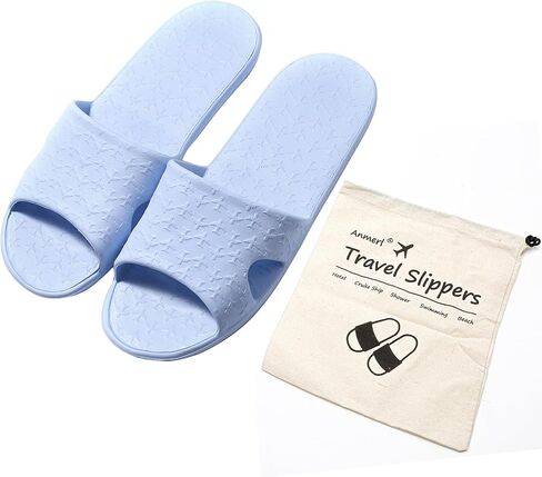 Anmerl Travel Slippers for Women and Men, Portable Foldable Slippers with Cotton Storage Bag, Soft Comfy Non-Slip Quick Dry House Bathroom Shower Shoes Spa Gym Swimming Beach Sandals in Saudi Arabia