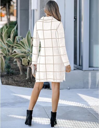 سترة نسائية كاجوال محبوكة بياقة مدورة من Luvamia فستان سترة شبكي مريح in Kuwait