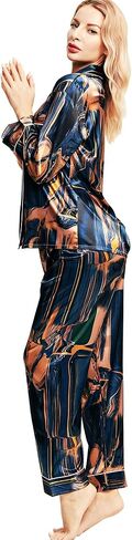 SIHA Satin Silk Pajamas for Women Pajama Set With Long Sleeve Button-Down Satin Pajamas Sleepwear XS-3XL in Kuwait
