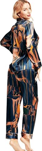 SIHA Satin Silk Pajamas for Women Pajama Set With Long Sleeve Button-Down Satin Pajamas Sleepwear XS-3XL in Kuwait