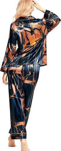 SIHA Satin Silk Pajamas for Women Pajama Set With Long Sleeve Button-Down Satin Pajamas Sleepwear XS-3XL in Kuwait