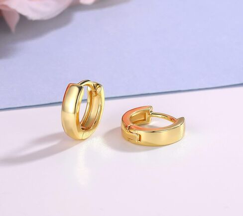 3 Pairs Small Hoop Earrings for Women Men, Sterling Silver Post Sleeper Cartilage Huggie Earring Set, 3mm in Width, Diameter in 8mm 10mm 12mm in Kuwait