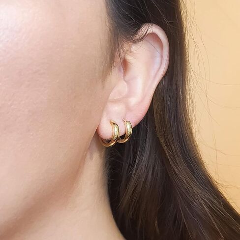 3 Pairs Small Hoop Earrings for Women Men, Sterling Silver Post Sleeper Cartilage Huggie Earring Set, 3mm in Width, Diameter in 8mm 10mm 12mm in Kuwait