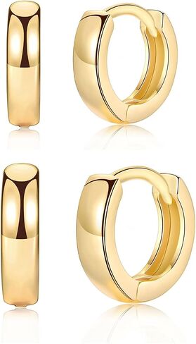 3 Pairs Small Hoop Earrings for Women Men, Sterling Silver Post Sleeper Cartilage Huggie Earring Set, 3mm in Width, Diameter in 8mm 10mm 12mm in Kuwait