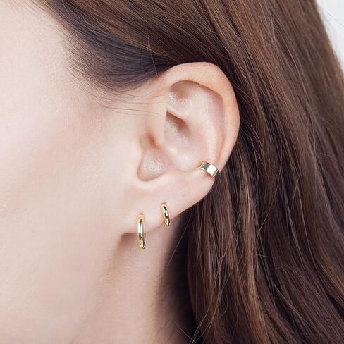 3 Pairs Small Hoop Earrings for Women Men, Sterling Silver Post Sleeper Cartilage Huggie Earring Set, 3mm in Width, Diameter in 8mm 10mm 12mm in Kuwait