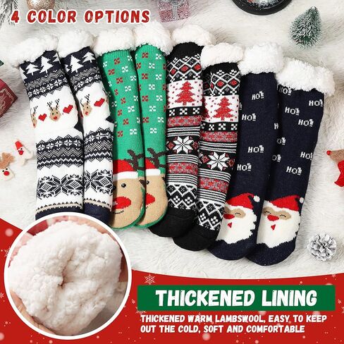CAYYET الشتاء غامض النعال الجوارب عدم الانزلاق للنساء والرجال لينة مريحة الصوف بطانة متماسكة سميكة الدافئة عيد الميلاد الجوارب in Kuwait