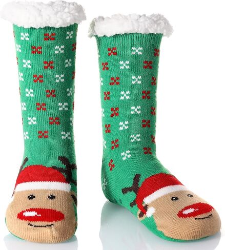 CAYYET الشتاء غامض النعال الجوارب عدم الانزلاق للنساء والرجال لينة مريحة الصوف بطانة متماسكة سميكة الدافئة عيد الميلاد الجوارب in Kuwait