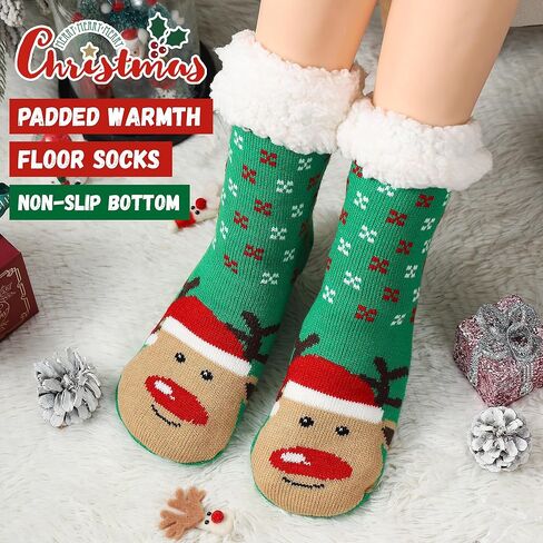 CAYYET الشتاء غامض النعال الجوارب عدم الانزلاق للنساء والرجال لينة مريحة الصوف بطانة متماسكة سميكة الدافئة عيد الميلاد الجوارب in Kuwait
