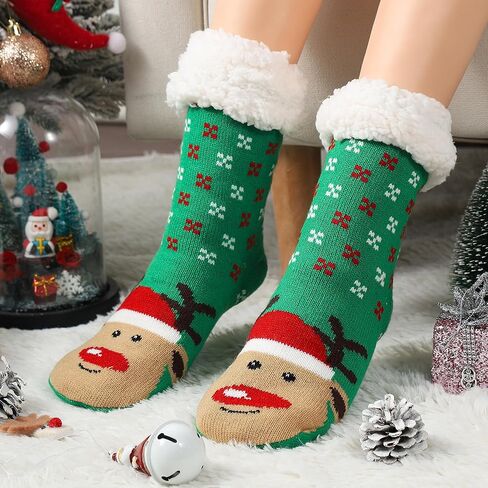 CAYYET الشتاء غامض النعال الجوارب عدم الانزلاق للنساء والرجال لينة مريحة الصوف بطانة متماسكة سميكة الدافئة عيد الميلاد الجوارب in Kuwait