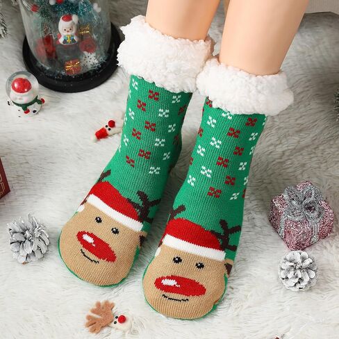 CAYYET الشتاء غامض النعال الجوارب عدم الانزلاق للنساء والرجال لينة مريحة الصوف بطانة متماسكة سميكة الدافئة عيد الميلاد الجوارب in Kuwait