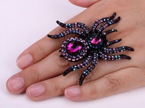 YACQ Women's Spider Stretch Rings Fit Finger Size 6.5 to 9 - Elastic Soft Band Perfect for Arthritis - Silk Scarf Holders - Lead & Nickle Free - 2-1/4 x 2-1/4 Inches - Halloween Costume Accessories in Saudi Arabia