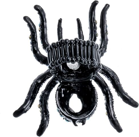 YACQ Women's Spider Stretch Rings Fit Finger Size 6.5 to 9 - Elastic Soft Band Perfect for Arthritis - Silk Scarf Holders - Lead & Nickle Free - 2-1/4 x 2-1/4 Inches - Halloween Costume Accessories in Saudi Arabia