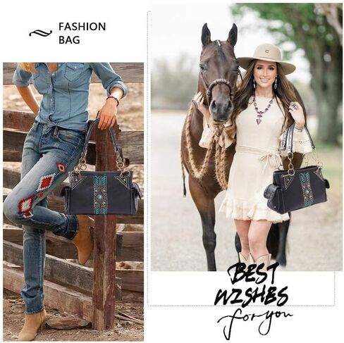Montana West Handbag and Purse Concealed Carry Tote Bag for Women Leather Embroidered Western Design Satchel with Wallets Set in Saudi Arabia