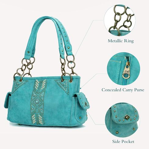 Montana West Handbag and Purse Concealed Carry Tote Bag for Women Leather Embroidered Western Design Satchel with Wallets Set in Saudi Arabia