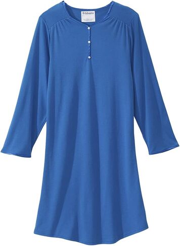 Women’s Open Back Adaptive Henley Nightgown - Long Sleeve Hospital Gown for Seniors with Satin Trim in Saudi Arabia