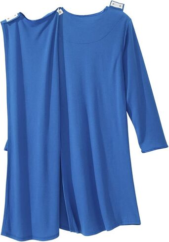 Women’s Open Back Adaptive Henley Nightgown - Long Sleeve Hospital Gown for Seniors with Satin Trim in Saudi Arabia
