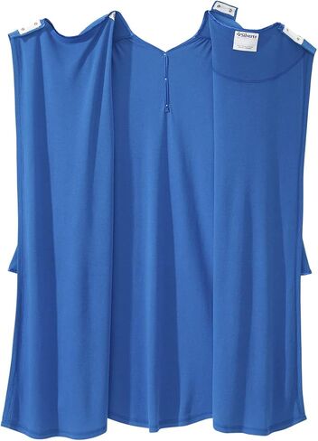 Women’s Open Back Adaptive Henley Nightgown - Long Sleeve Hospital Gown for Seniors with Satin Trim in Saudi Arabia