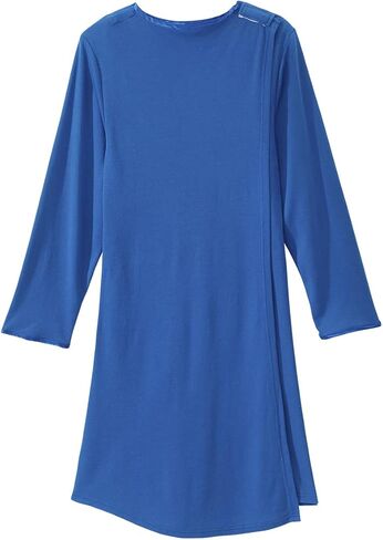 Women’s Open Back Adaptive Henley Nightgown - Long Sleeve Hospital Gown for Seniors with Satin Trim in Saudi Arabia