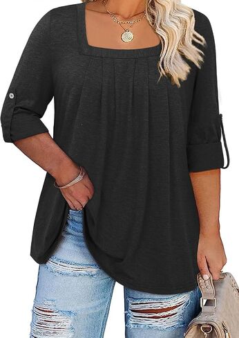Siddhe Women Short Sleeve Plus Size Tunics, Square Neck Tops Casual Loose Fit T Shirt Blouse Summer 2024 in Kuwait