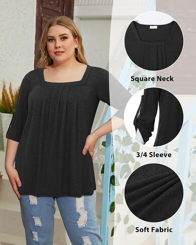 Siddhe Women Short Sleeve Plus Size Tunics, Square Neck Tops Casual Loose Fit T Shirt Blouse Summer 2024 in Kuwait