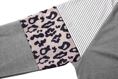 LANREMON بلوزات حجم كبير النساء ليوبارد ملابس منقوشة بكم طويل بلوزات Crewneck اللون كتلة تونك تي شيرت بلوزة in Saudi Arabia