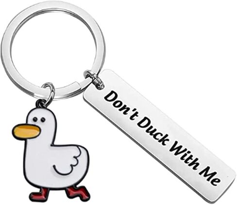سلسلة مفاتيح بتصميم بطة كرتونية من بولوغمايز، هدية لمحبي البطة المعدنية بعبارة "Don't Duck with Me"، سلسلة مفاتيح هدية للصديق والزوج والصديقة والزوجين، لون ابيض in Kuwait