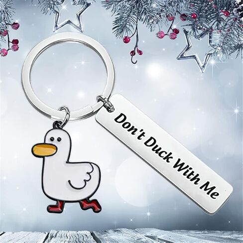سلسلة مفاتيح بتصميم بطة كرتونية من بولوغمايز، هدية لمحبي البطة المعدنية بعبارة "Don't Duck with Me"، سلسلة مفاتيح هدية للصديق والزوج والصديقة والزوجين، لون ابيض in Kuwait