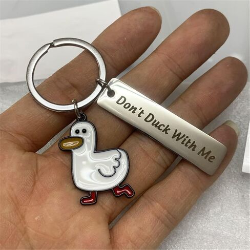 سلسلة مفاتيح بتصميم بطة كرتونية من بولوغمايز، هدية لمحبي البطة المعدنية بعبارة "Don't Duck with Me"، سلسلة مفاتيح هدية للصديق والزوج والصديقة والزوجين، لون ابيض in Kuwait