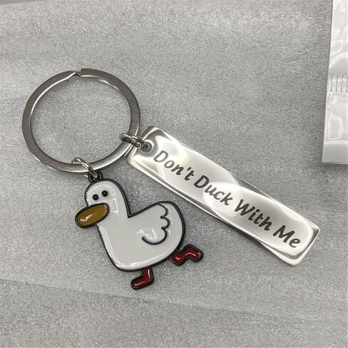 سلسلة مفاتيح بتصميم بطة كرتونية من بولوغمايز، هدية لمحبي البطة المعدنية بعبارة "Don't Duck with Me"، سلسلة مفاتيح هدية للصديق والزوج والصديقة والزوجين، لون ابيض in Kuwait