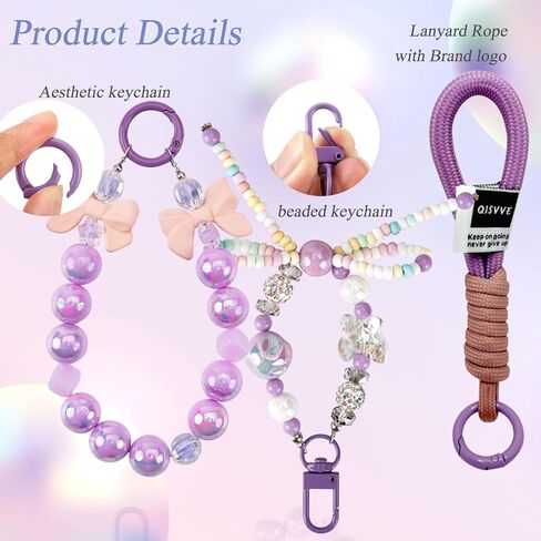 QISVVE سوار معصم بسلسلة مفاتيح مطرزة، حلقات مفاتيح لطيفة وحامل السيارة وحقيبة ظهر إكسسوارات للنساء/الفتيات in Kuwait