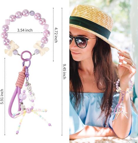 QISVVE سوار معصم بسلسلة مفاتيح مطرزة، حلقات مفاتيح لطيفة وحامل السيارة وحقيبة ظهر إكسسوارات للنساء/الفتيات in Kuwait
