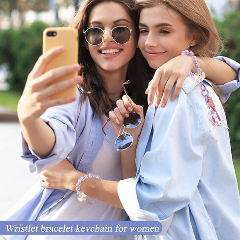 QISVVE سوار معصم بسلسلة مفاتيح مطرزة، حلقات مفاتيح لطيفة وحامل السيارة وحقيبة ظهر إكسسوارات للنساء/الفتيات in Kuwait
