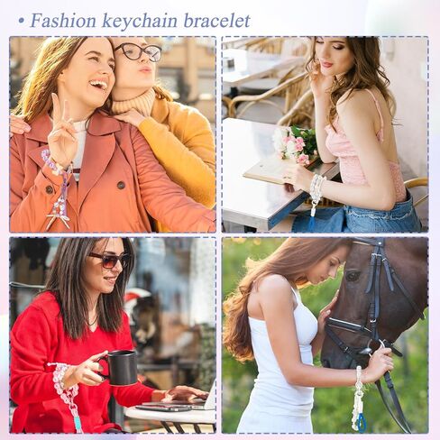 QISVVE سوار معصم بسلسلة مفاتيح مطرزة، حلقات مفاتيح لطيفة وحامل السيارة وحقيبة ظهر إكسسوارات للنساء/الفتيات in Kuwait