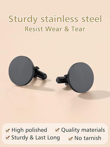 FindChic Stainless Steel Round Cufflinks with Custom Text/Picture/Monogram Letters 18K Gold Plated/Black Color for Men Groom Suits Shirts, with Gift Box in Kuwait