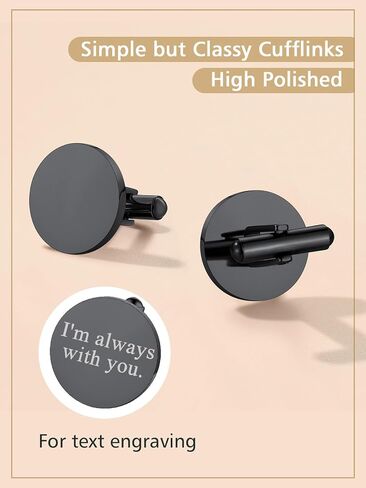 FindChic Stainless Steel Round Cufflinks with Custom Text/Picture/Monogram Letters 18K Gold Plated/Black Color for Men Groom Suits Shirts, with Gift Box in Kuwait