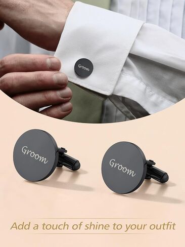 FindChic Stainless Steel Round Cufflinks with Custom Text/Picture/Monogram Letters 18K Gold Plated/Black Color for Men Groom Suits Shirts, with Gift Box in Kuwait