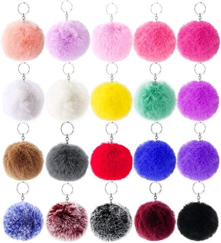 M&C Music Color 20 قطعة من سلاسل المفاتيح المصنوعة من الفراء الصناعي بوم بومس لحقيبة اليد ومحفظة الكرة المنفوشة in Kuwait