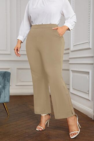 Kim Curvy Plus Size Flare Dress Pants Pants for Women High Waist Pants Bell Bottom with Pockets for Work and Casual in Kuwait